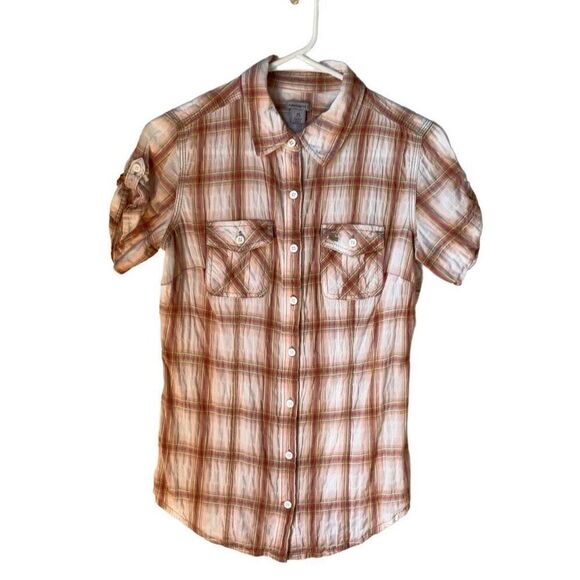 Carhartt Plaid Short Sleeve Button Up, XS. Pink/cream/khaki. Textured gorpcore - Picture 12 of 16